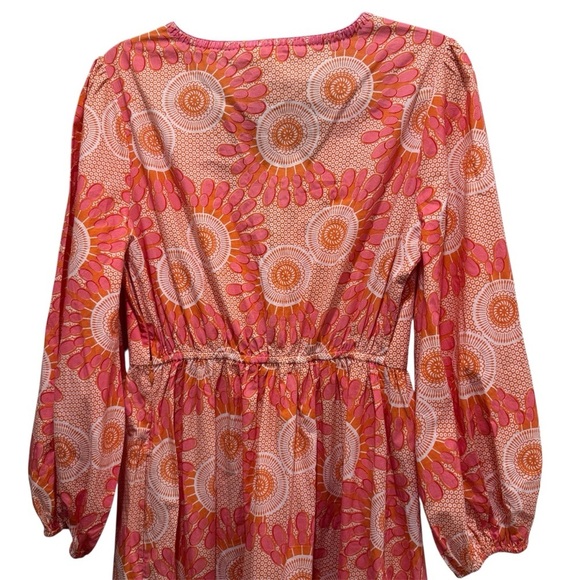 Figue Long Sleeve Cutout Cotton Midi Dress Floral Boho Resort Pink Orange Sz S - Picture 6 of 15